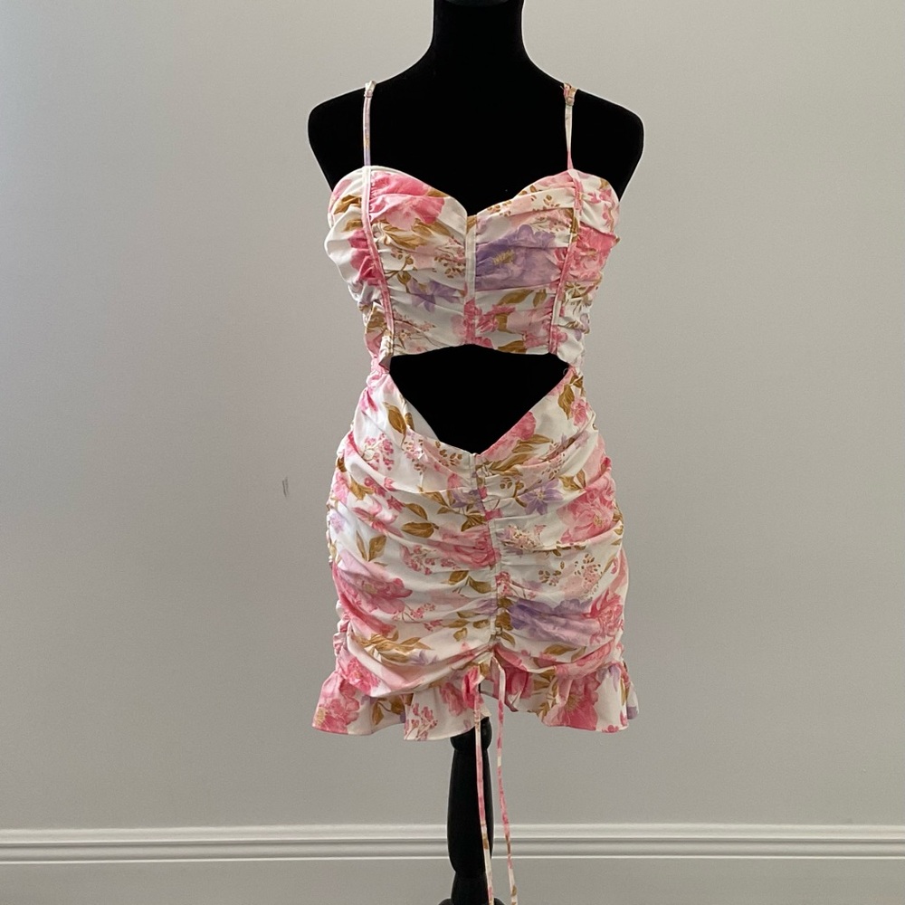 Floral Pink Ruched Women's Dress